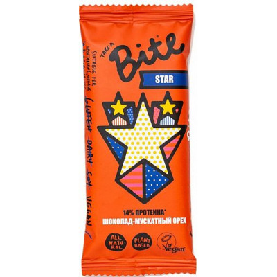 Батончик с протеином STAR Шоколад-Мускатный орех, Bite, 45 г Батончик с протеином STAR Шоколад-Мускатный орех, Bite, 45 г