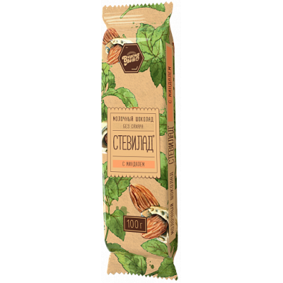 Стевилад молочный шоколад "Миндаль" №12, Вкуснолето, 50 г