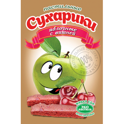 Пастильные сухарики Яблочные с вишней, Эко пастила, 60 г Пастильные сухарики Яблочные с вишней, Эко пастила, 60 г