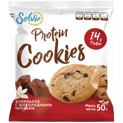 Печенье "Protein cookies" ванильное с шоколадными чипсами без сахара, Solvie, 50 г
