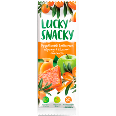 Фруктовый батончик Абрикос-Яблоко-Облепиха, Lucky Snacky, 30 г