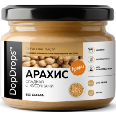Паста Арахисовая Кранч с экстрактом монк-фрукта, DopDrops, 250 г, ст/б